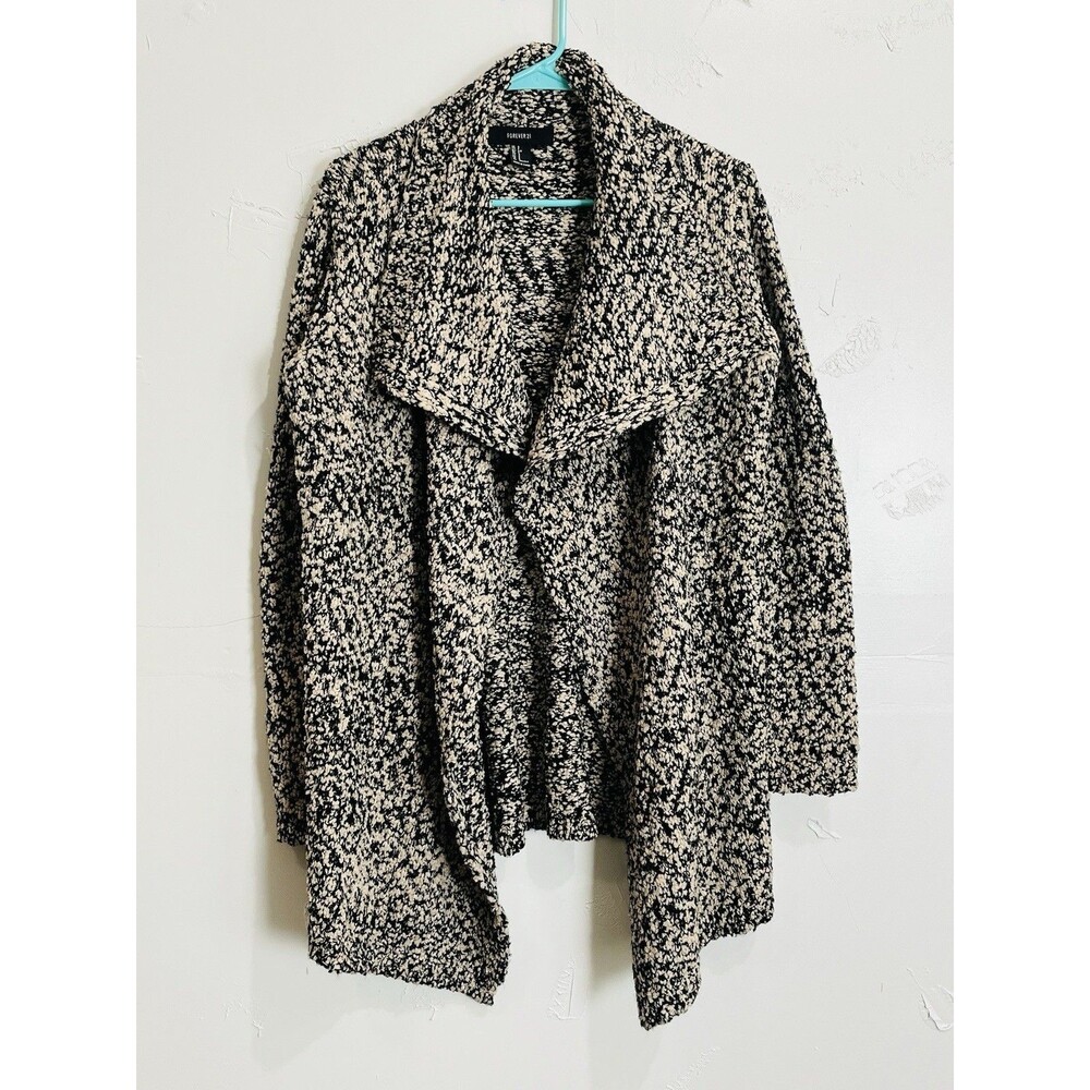 Forever 21 Women’s Fuzzy Knit Tweed Look Open Front Cardigan Sweater Sherpa Tan